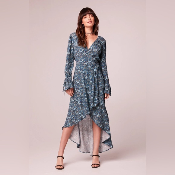 Band of Gypsies Dresses & Skirts - B.O.G. Band Of Free Jewel Teal Floral Wrap Maxi Ruffle Dress Medium Viscose NWT